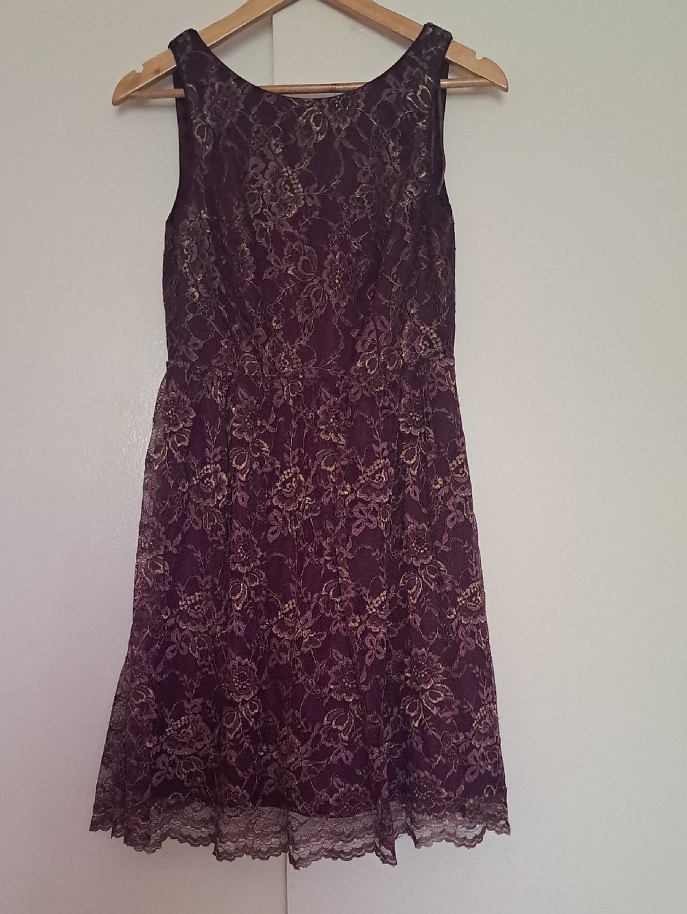 Jessica Simpson Burgundy Junior Dress with Gold Lace Overlay
